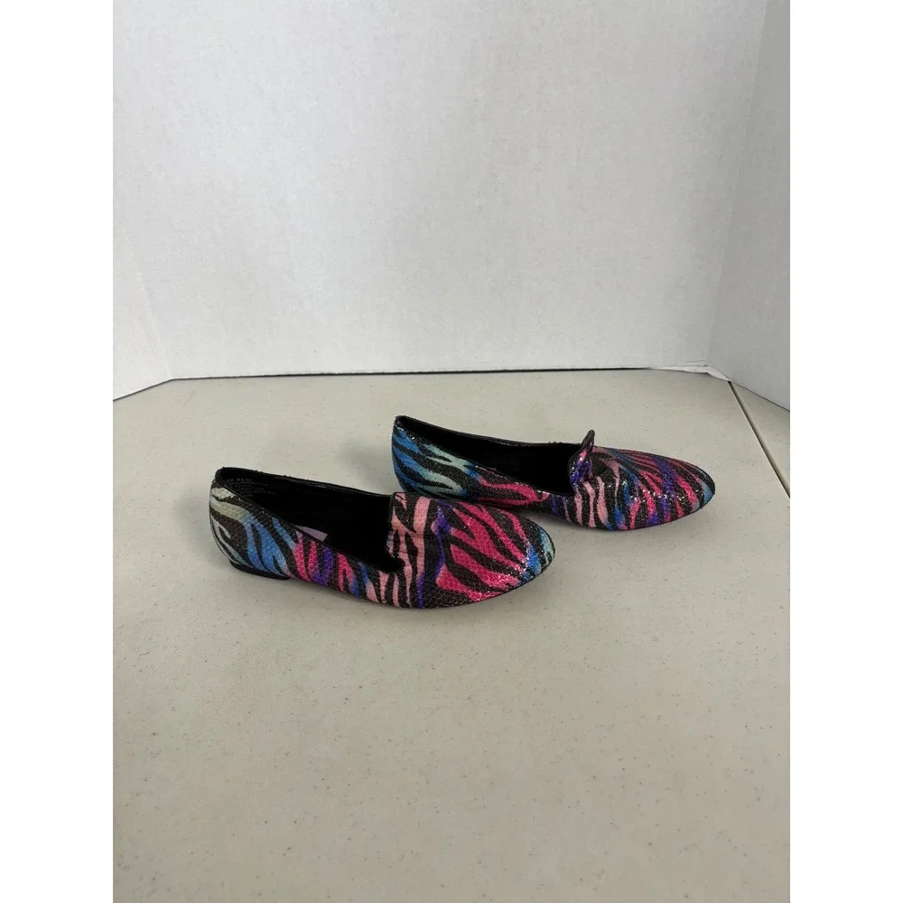 Hot Cakes Womens 8.5 M Rainbow Zebra‎ Sequin Loafers Smoking Flats Multicolor
